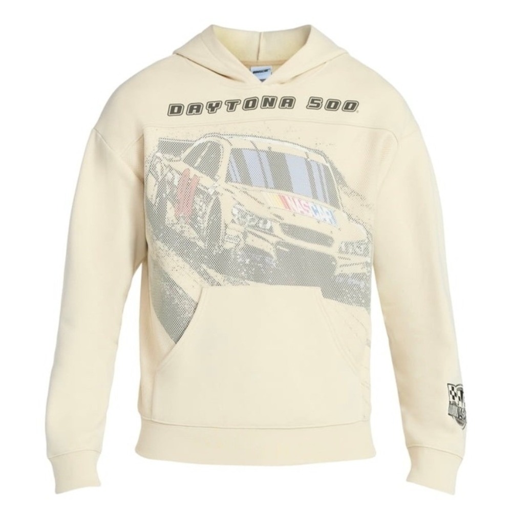 NASCAR Daytona 500 Graphic Hoodie Mens XS Light Birch Cream N1SN520 NEW